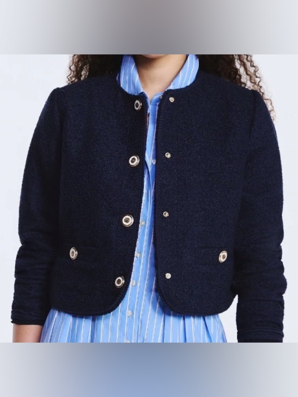 Free Assembly Cropped Bouclé
Jacket Collarless Nubby Long
Sleeves XXL (20) Blue